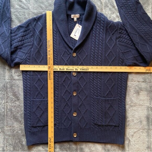 Peter Millar Fisherman’s Cable Shawl Collar CardiganNavy Cashmere Wool Yak Sz L - Picture 8 of 11